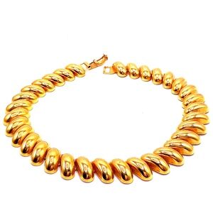 Vintage Gold Tone Dome Design Collar Necklace 14”
